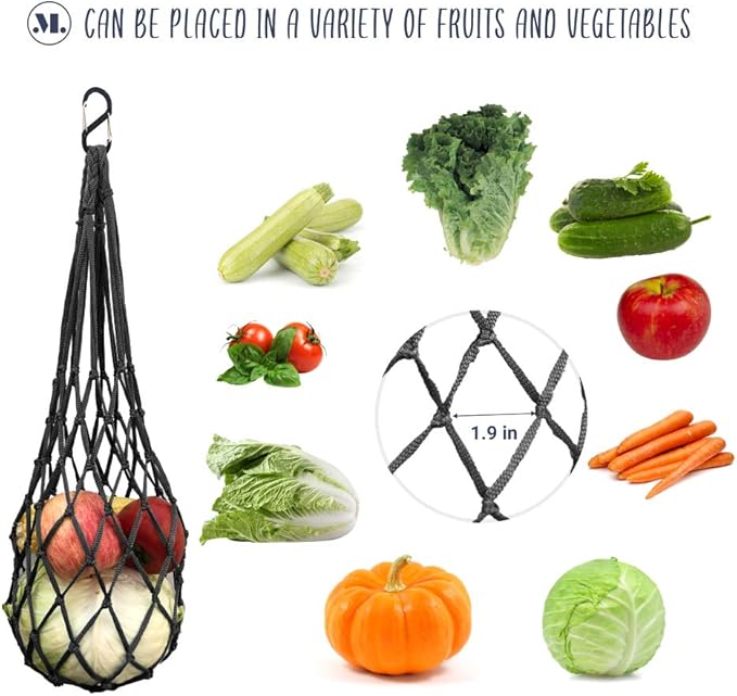Chicken Vegetable String Bag, Poultry Fruit Holder Chicken Cabbage Feeder Treat Feeding Tool with Hook for Hens Chicken Coop Toy for Hen Goose Duck Large Birds (Black)