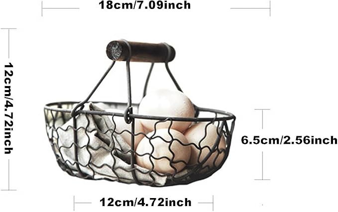 Vintage Wire Basket – Rustic Farmhouse Desktop Storage Basket, Fruit Basket & Egg Baskets & Kitchen Vegetable Basket