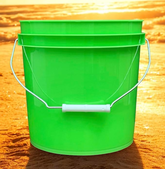 House Naturals 2 Gallon Food Grade - BPA Free Made in USA Buckets Lime Color pails with Screw On Gasket Lids (4, Lime - Red lids)