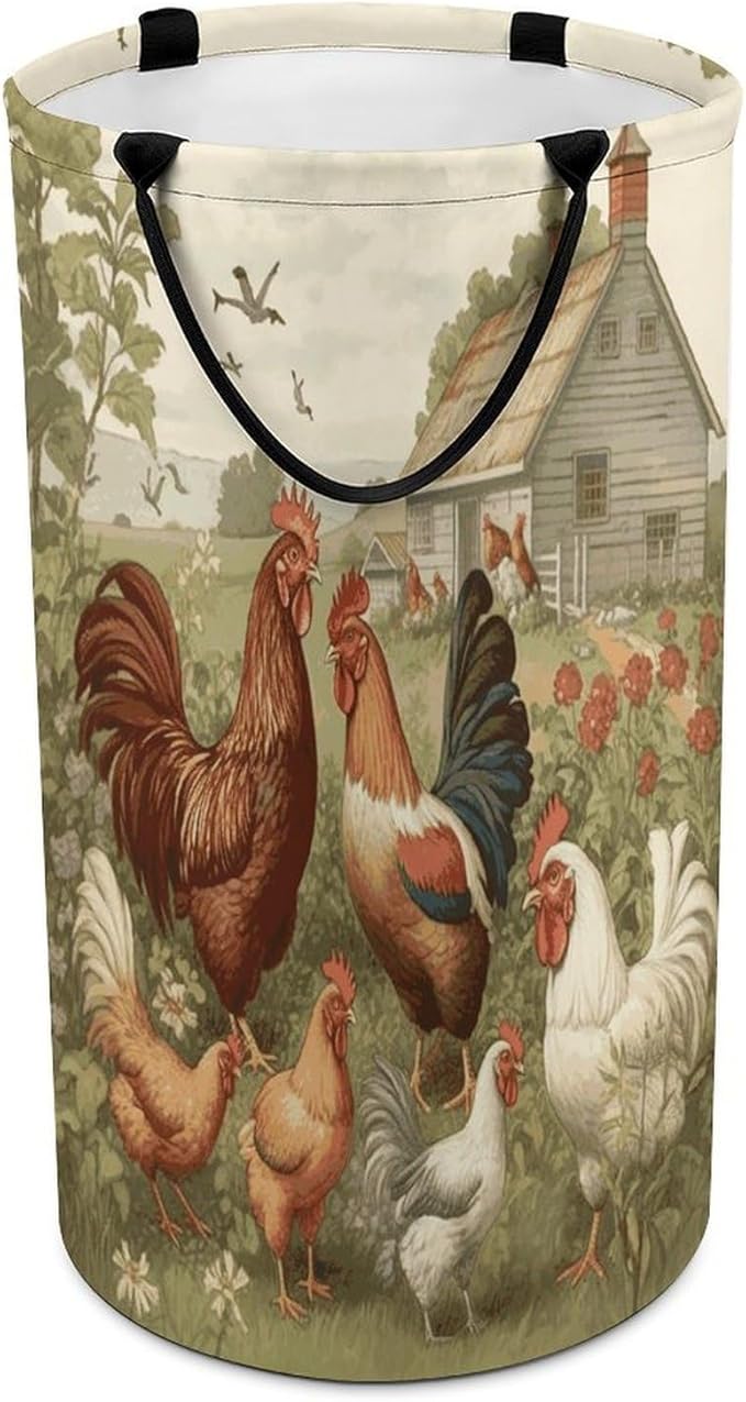 Chickens And Farm Laundry Hamper Waterproof Dirty Laundry Hamper Foldable Clothes Hampers Portable Clothes Storage Basket Large Storage Basket for Bathroom Bedroom