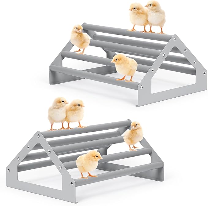 SHINOSKE 2 Pack Chick Perch,Chicken Toys for Coop,Wooden Chicken Roosting Bars with Metal Stand,Coop Accessories & Supplies for Chicks,Easy to Assemble,Grey(Small x 2)