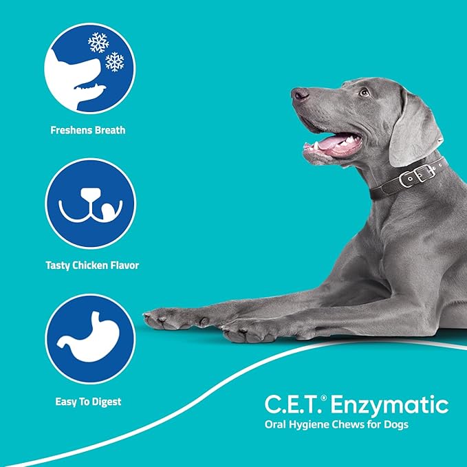 Virbac C.E.T.® Enzymatic Oral Hygiene Chews for Dogs, Large - Plaque & Tartar Control - Single Layer Beefhide with Exclusive Dual-Enzyme System & Tasty Chicken Flavor - Easy to Give Dog Dental Chew