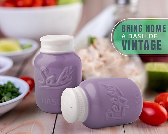 Comfify Mason Jar Salt & Pepper Shakers – Aqua Purple Ceramic – Rustic Shabby Chic Kitchen Decor