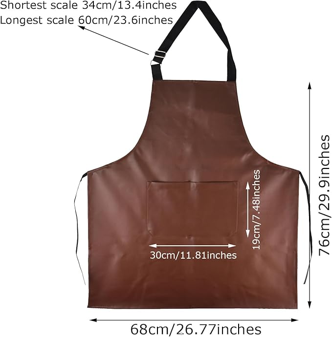 eywlwaar PU Waterproof Apron with One Big Pocket Adjustable Oil Proof Apron for Kitchen Dishwashing Cooking 29.92"x 26.77"