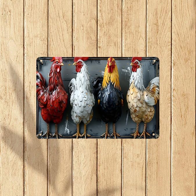 Retro Funny Chicken Tin Sign,Vintage Chicken Coop Metal Poster, Farm Wall Art Decor for Outdoor Home Fence Kitchen Bedroom,Gifts 8×12 Inches (CHICKEN)
