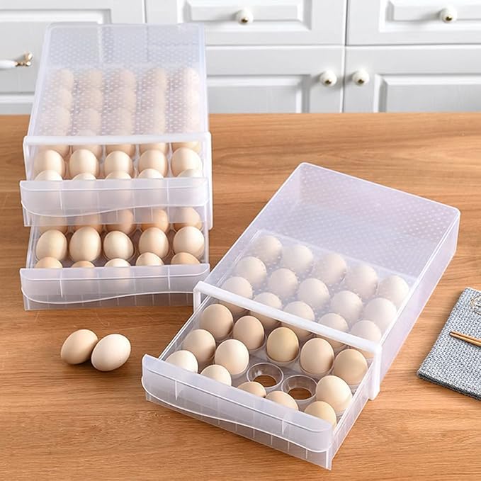 30 Grid Drawer type Egg Holder for Refrigerator, BPA Free Household Egg Fresh Storage Box, Single Layer Chicken Egg Storage Container