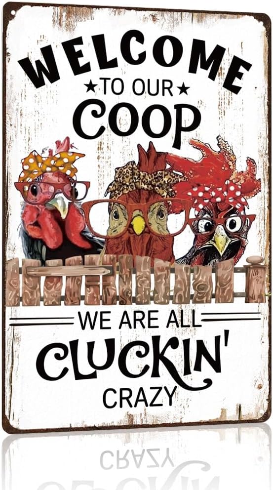 Welcome to Our Coop Funny Chicken Sign Chicken Coop Sign Chicken Decor, Farm Signs for Home Kitchen Outdoor Farmyard, Chicken Decor for Country Cottage, Chicken Lover Sign for Chicken Lover