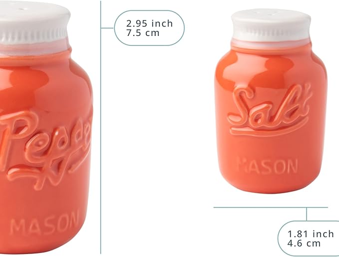 Comfify Mason Jar Salt & Pepper Shakers – Aqua Coral Ceramic – Rustic Shabby Chic Kitchen Decor