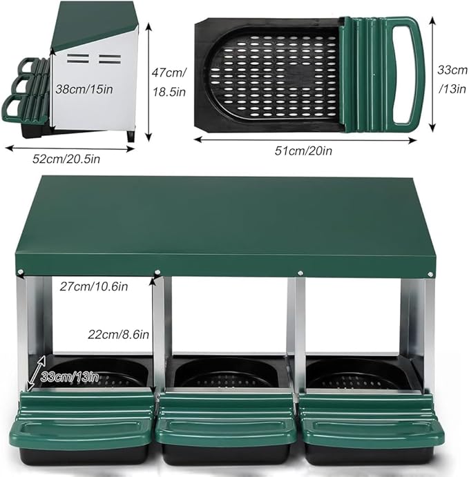 Nesting Boxes for Chickens - Egg Laying Boxes for Hens with Removable Trays and Roll Out Egg Collection - 1/2/3 Hole Wall Mount Laying Boxes for Hens, Metal Material - Durable,1