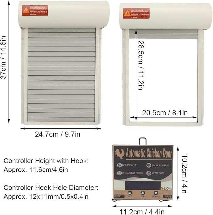 Automatic Chicken Coop Door, Solar Powered Metal Door with Timer Electric Chicken Coop Opener for Chickens Ducks Geese (White)