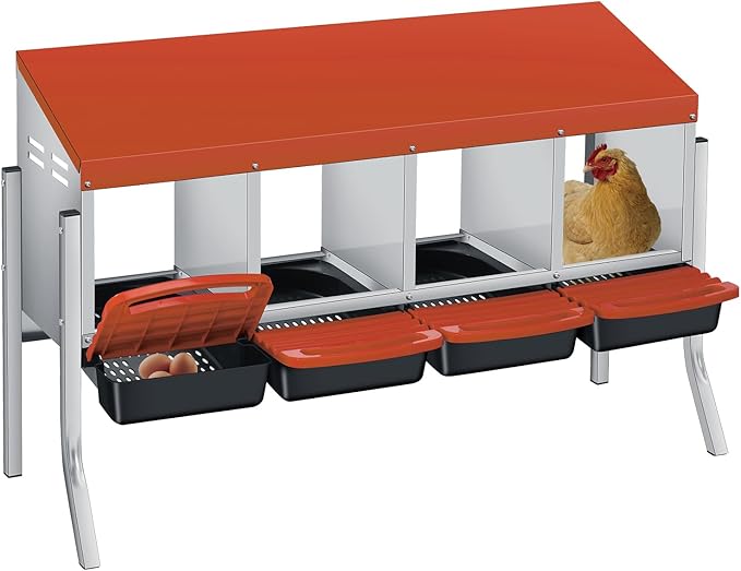 Nesting Boxes for Chickens, 4 Holes Chicken Nesting Box with Removable Tray, Easy Egg Collection, Roll Away Nesting Box for Hens, Chicken Coop, with Legs, Orange