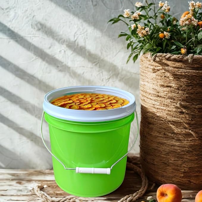 House Naturals 2 Gallon Food Grade - BPA Free Made in USA Buckets Lime Color pails with Screw On Gasket Lids (5, Lime - White lids)