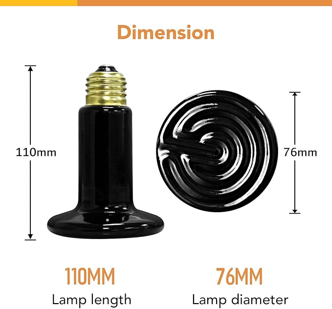 Simple Deluxe 60W Ceramic Heat Emitter Reptile Heat Lamp Bulb No Light Emitting Brooder Coop Heater for Amphibian Pet & Incubating Chicken, Black, 4-Pack
