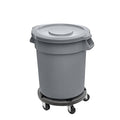 Feed and Seed Storage Container, 20 Gallon Gray Round Commercial Trash Can with Lid and Dolly, Food Storage Plastic Bin, Use in Agricultural, Gardening, or Household