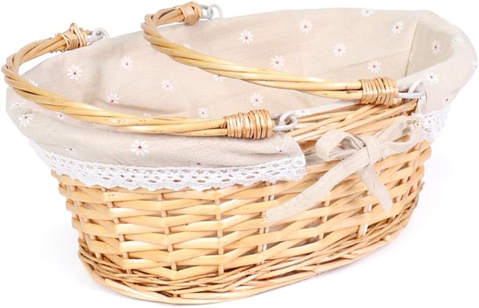 MEIEM Wicker Gift Baskets Empty Oval Willow Woven Picnic Cheap Easter Candy Storage Wine Basket with Handle Egg Gathering Wedding Basket (Natural)