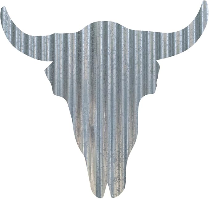 Rustic 3D Corrugated Metal Animal Signs (Cow Skull, 12 Inch)