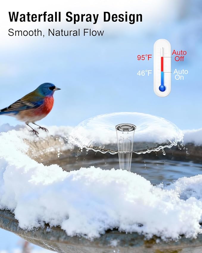 500W Bird Bath Heater with Fountain, Outdoor Cast Aluminum Submersible De-Icer with Thermostat, Birds Bath Water Heater for Winter, Chicken Waterer & Pond Heater with 9.8 Ft Cord