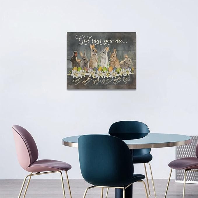 Bunny Pictures Wall Decor Cute Rabbit Decor Wall Art God Says You Are Canvas Print Modern Artwork Home Decoration For Kids Room Bathroom Bedroom Kitchen Office Framed 20"x16"