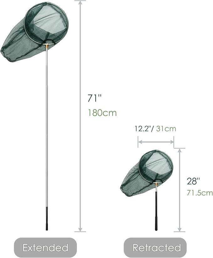 Kingrol Professional Butterfly Net with 12" Ring, 20" Depth, Extendable Handle to 59" - Durable & Lightweight Insect Catching Net, Stainless Steel & Polyester Build