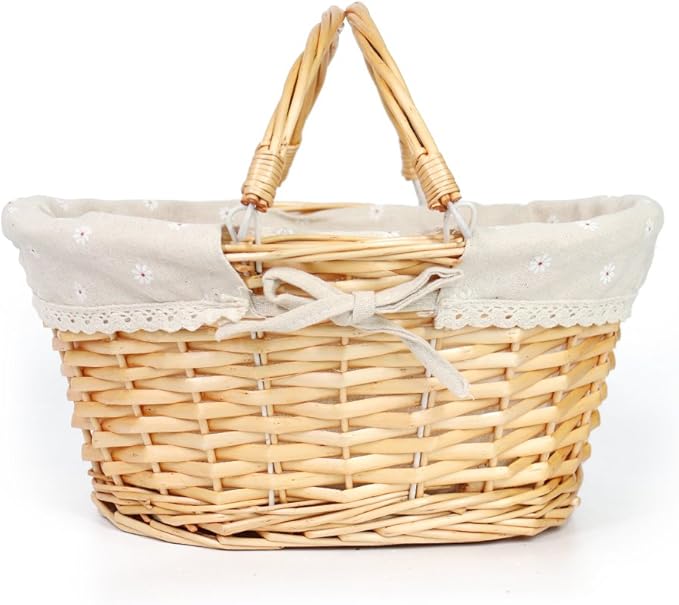 Wicker Basket Gift Baskets Empty Oval Willow Woven Picnic Basket Easter Candy Basket Storage Basket Wine Basket with Handle Egg Gathering Wedding Basket (Natural)