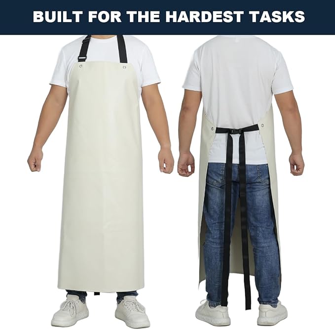 Thick Rubber Apron, Waterproof Apron Butcher Heavy Duty Chemical Resistant Adjustable Work Apron