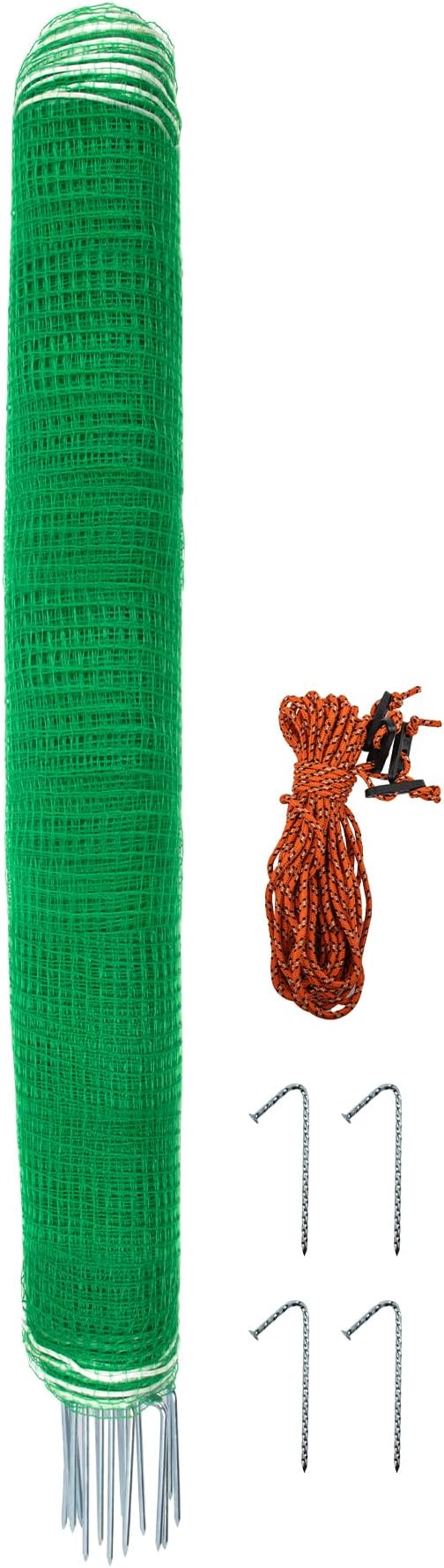 Non Electric Fence Netting 48"x65', Boundary Fence with Double Spiked Posts&Windproof Kit, Portable Poultry Fence for Dogs, Chickens, Ducks, Turkeys Suitable in Backyard, Garden
