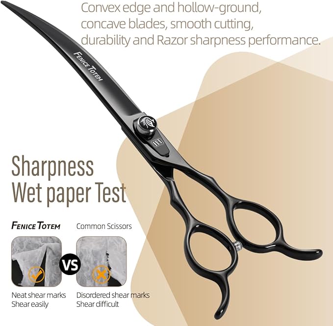 Dog Grooming Scissors: 8 inch Bright Black Pet Curved Shears Made Of Japanese 440C Advanced Stainless Steel Professional Grooming Scissors for Dogs Cats and Other Pets