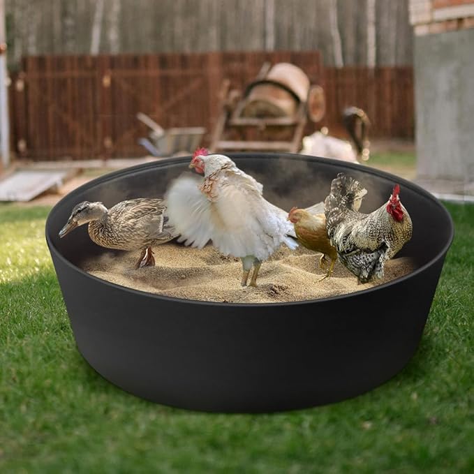 Chicken Dust Bath Tub, Adjustable 25'' Chicken Dust Bath Contain Bottomless Design, Dust Bath for Chickens, Ducks, Turkeys, Quails for Farms, Chicken Coops (Black)