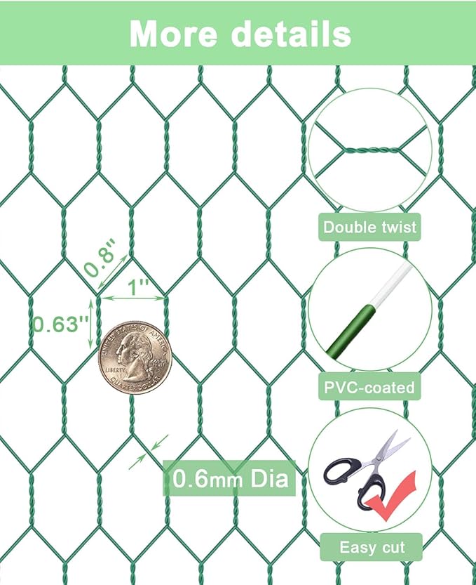vensovo Garden Poultry Green Chicken Wire - 16.5 '' × 315 '' Chicken Wire Floral for Crafts, Garden Fence Animal Barrier, 1 inch Mesh Poultry Netting Fence, Pet/Rabbit/Chicken Wire Fencing