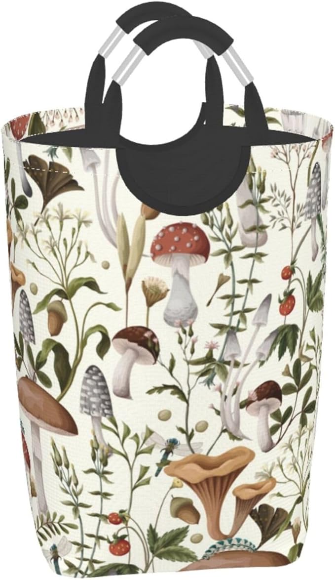 Mushrooms Berries Laundry Basket Green Plants Foldable Laundry Hamper Collapsible Laundry Baskets with Handles Clothes Hamper Laundry Tote Bag for Dorm Family Storage Bin 50L
