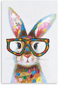 Yidepot Whimsical Colorful Rabbit Canvas Poster - Farm Bunny Bedroom Wall Decor with Cute Glasses Pictures for Living Room 16"x24"
