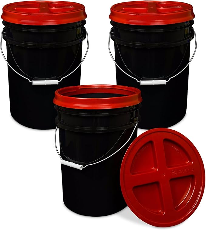 ePackageSupply 5 Gallon Black Bucket with Gamma Seal Screw on Airtight Lid | Made in USA | Food Grade | Heavy-Duty HPDE Plastic | Durable 90 Mil All Purpose Pail | Easy Stack and Store | BPA Free