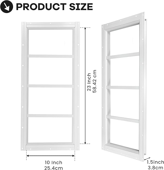 Shed Windows 2 Pack, Fixed Transom Windows 10" x 23" with Tempered Glass, Garage Doors Window for Shed, Chicken Coop, Playhouse, Household (White)