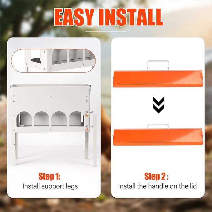Chicken Feeder No Waste 15 Pound 7lb,10 Feeding Ports,with Metal Feeder Box Stands for Chicken Poultry Duck,No Food Buildup at The Bottom