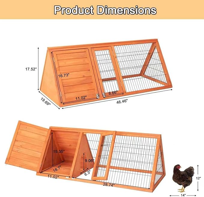 Wooden Chicken Coop Rabbit Hutch Outdoor Small Animal Cage with Ventilated Wire Run, Emovable Tray for Quail, Bunnies, Guinea Pigs, Chicks – Backyard Poultry Hutch (Brown)