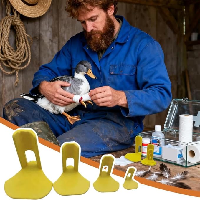 Veterinary Poultry Leg Splint Set with Bandage Wrap, Yellow Plastic Support Braces for Chicken and Duck Injuries, 6-Piece Recovery Walking Aid Kit with 4 Splints, 2 Elastic Rolls