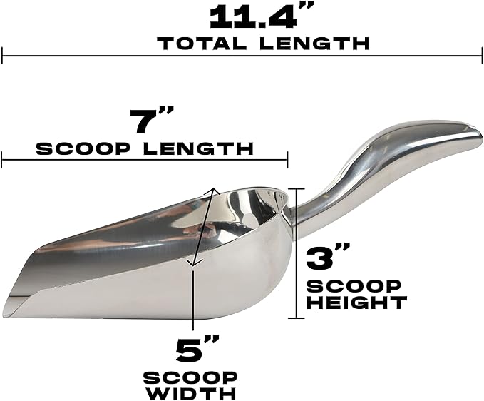LEMONSODA Stainless Steel Utility Ice Scoop - 16 Ounces - Rustproof Metal - Great for Bar, Ice, Flour, Coffee, Containers - Bar Ice Scoop, Dry Bin, Dry Goods, Candy (11.4 Inches)