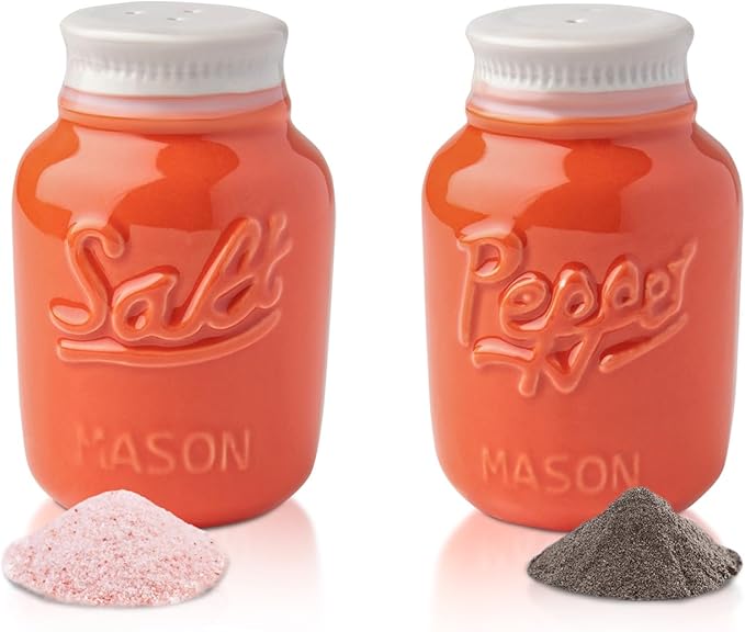 Comfify Mason Jar Salt & Pepper Shakers – Aqua Coral Ceramic – Rustic Shabby Chic Kitchen Decor