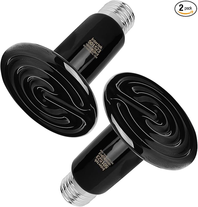 2 Pack 75W Black Ceramic Heat Emitter, Reptile Infrared Heat Lamp Bulb, No Light Emitted, Pet Brooder Coop Heater for Amphibians and Reptiles, Lizard, Turtle, Aquarium, Snake