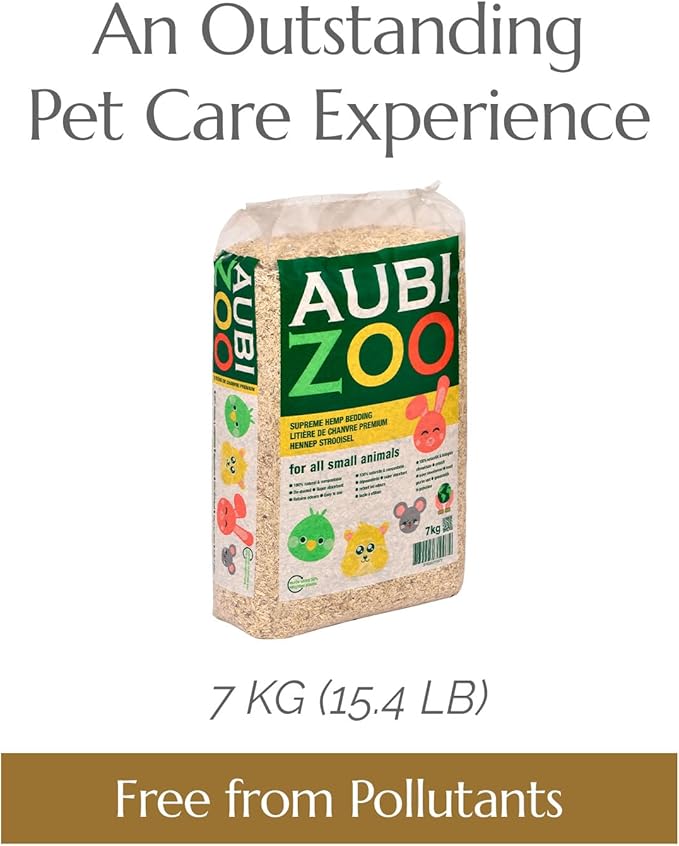 AubiZoo High Grade Small Animal Hemp Bedding, Ultra Absorbent Blend of Hemp Pieces Designed for The Comfort of Pets: Rat Cage, Guinea Pig, Bunny Rabbit, Reptile Terrarium, Bird, Easy Size 7kg 15.4lb
