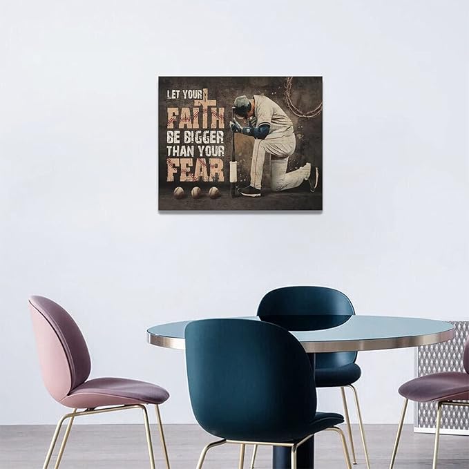Christian Baseball Wall Art Sport Theme Teen Boy Room Wall Decor Inspirational Quotes Pictures Canvas Prints Artwork Baseball Decor For Boys Room Playroom Bedroom Gym Framed 20"x16"