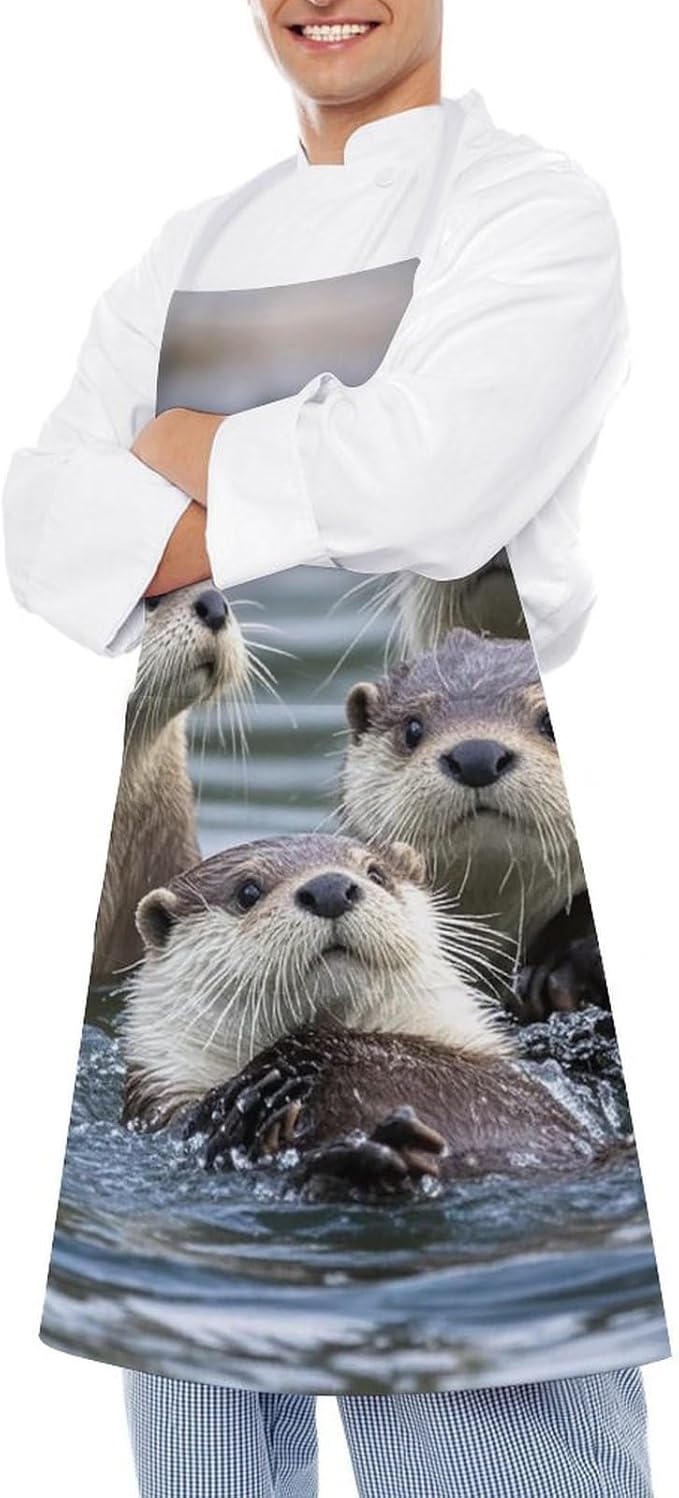 Waterproof Apron Adjustable Bib Aprons with Pockets Orange Cat Sleeping Apron Kitchen Aprons for Women Men