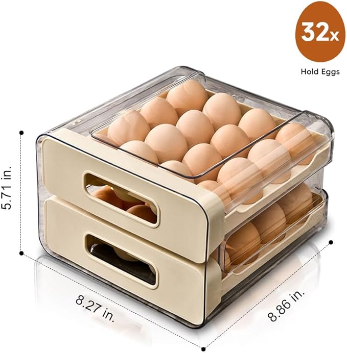 Koja 32-Egg, 2-Drawer Stackable Storage Container Holder for Refrigerator. Smooth Slide-out Drawers. BPA-free Kitchen Organizer, Space-Saving, Easy Access Design for Fridge. Durable and Leak-Proof