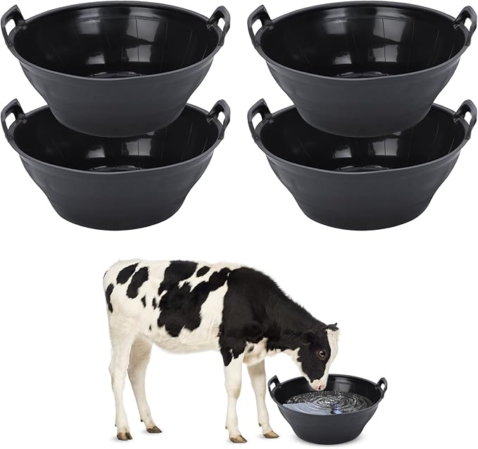 4Pcs Rubber Feed Pan, 3.1 Gallon Horse Feed Bucket Utility Feeder Bucket for Cats Dogs Goats Chicken Dust Bath Container Animal Feeding