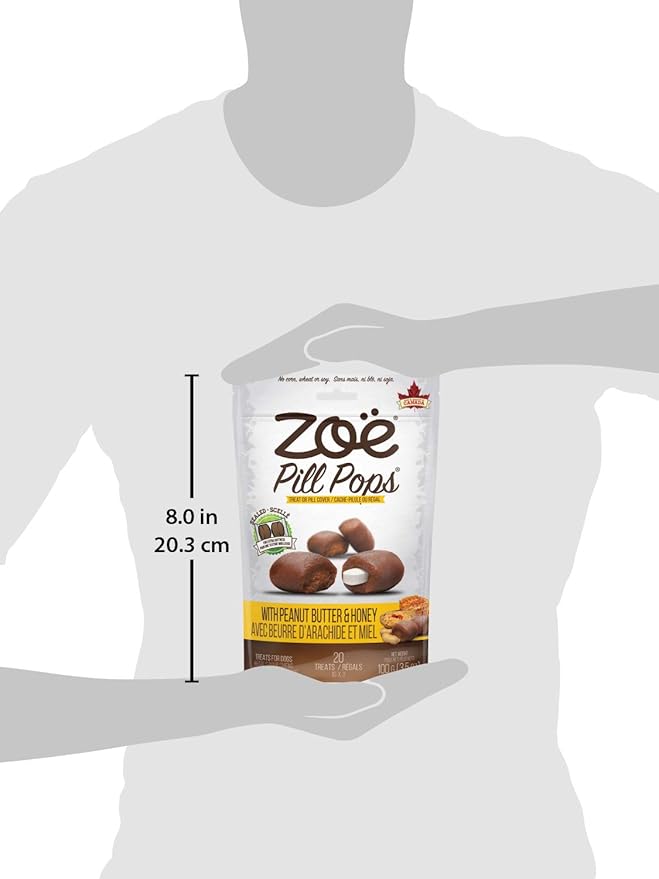 Zoe Zoë Pill Pops for Dogs, Healthy Dog Treats, All Natural Dog Treats to Hide Medication, Peanut Butter with Honey Recipe, 3.5 oz