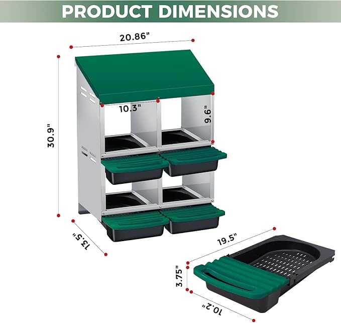 Chicken Nesting Boxes with Cleanable Pull-Out Trays, 4-Hole Wall Mount Roll Away Nest for Easy Cleaning & Egg Collection