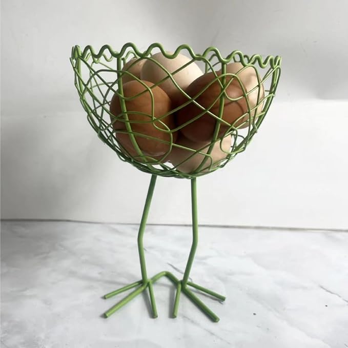Chicken Wire Egg Basket Egg Holder Farmhouse Rustic Vintage Rooster Decor Chicken Shaped Egg Basket Fruit Storage Wire Basket For Collecting And Countertop Storing Egg (Green A)
