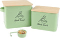 Airtight Bird Seed Storage Container Set of 2, 10LB Metal Bird Food Container with Bamboo Lids,Wild Bird Seed Tin for Storing Sunflower Seed-Squirrel proof -Green