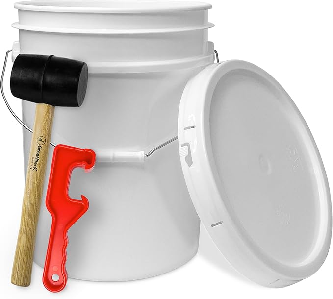 ePackageSupply 5 Gallon Plastic Bucket with Airtight Lid | Made in USA | Food Grade Bucket | BPA-Free | Heavy Duty 90 Mil All Purpose Pail | One 12" Rubber Mallet & One Lid Opener Included | 1 Pack