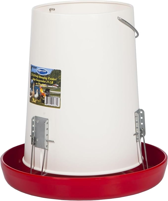 FARM-TUFF Hanging Poultry Feeder, 25lb Capacity - Extra-Large BPA-Free Plastic Chicken Feeder with Adjustable Feed Flow - Semi-Opaque Gravity-Fed Design for Large Flocks, Ducks & Turkeys